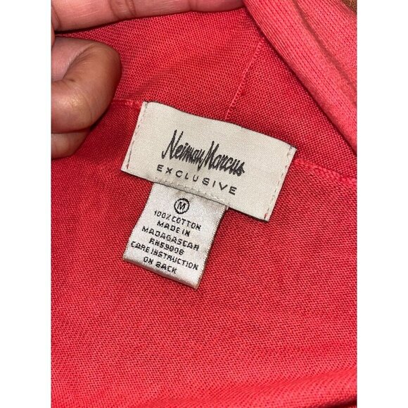 Neiman Marcus Exclusive Open Front Cotton Knit Long Cardigan Coral Size Medium - Picture 4 of 6
